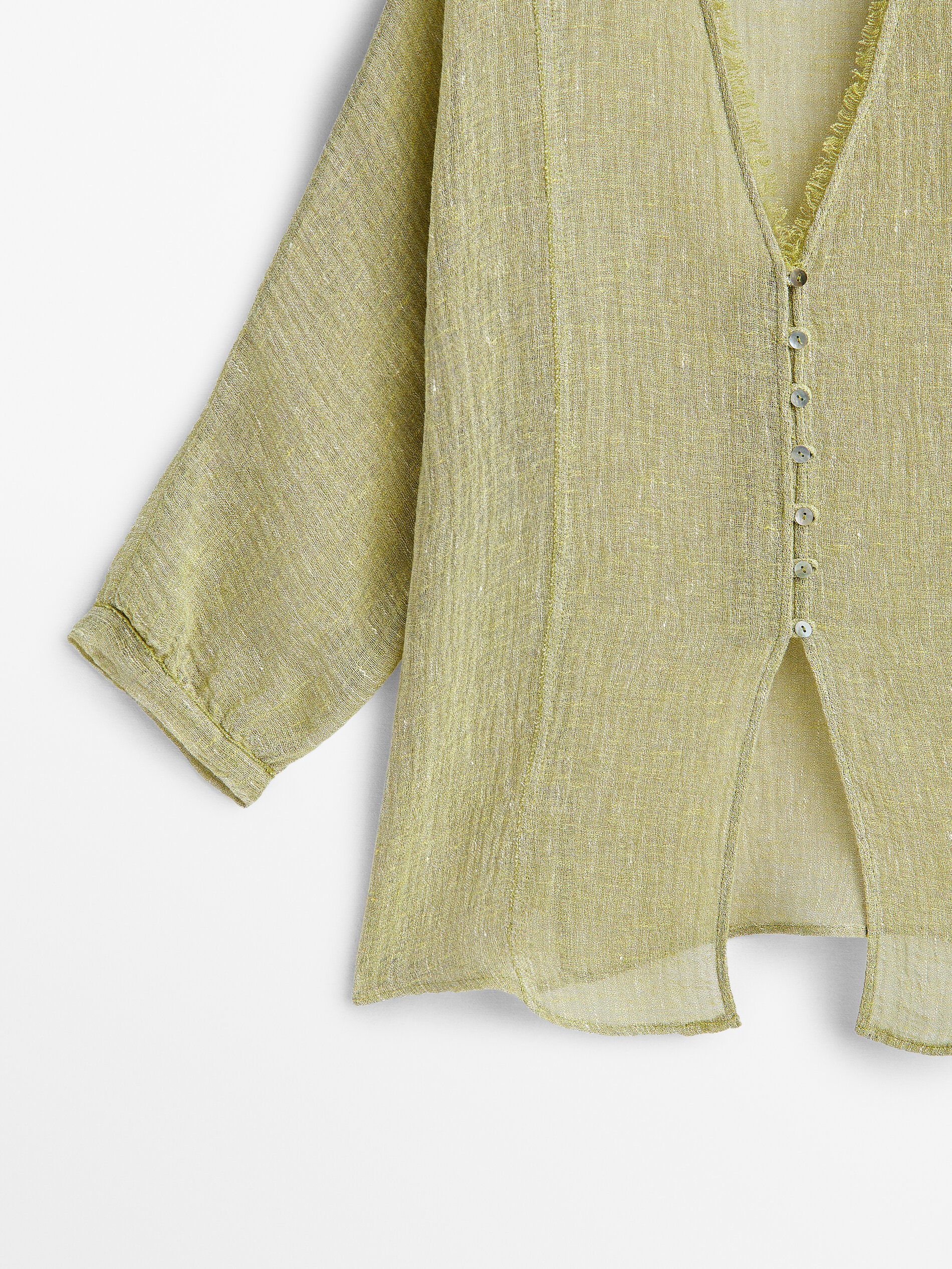 Camisa de linho misto com acabamento ondulado - cor pedra
