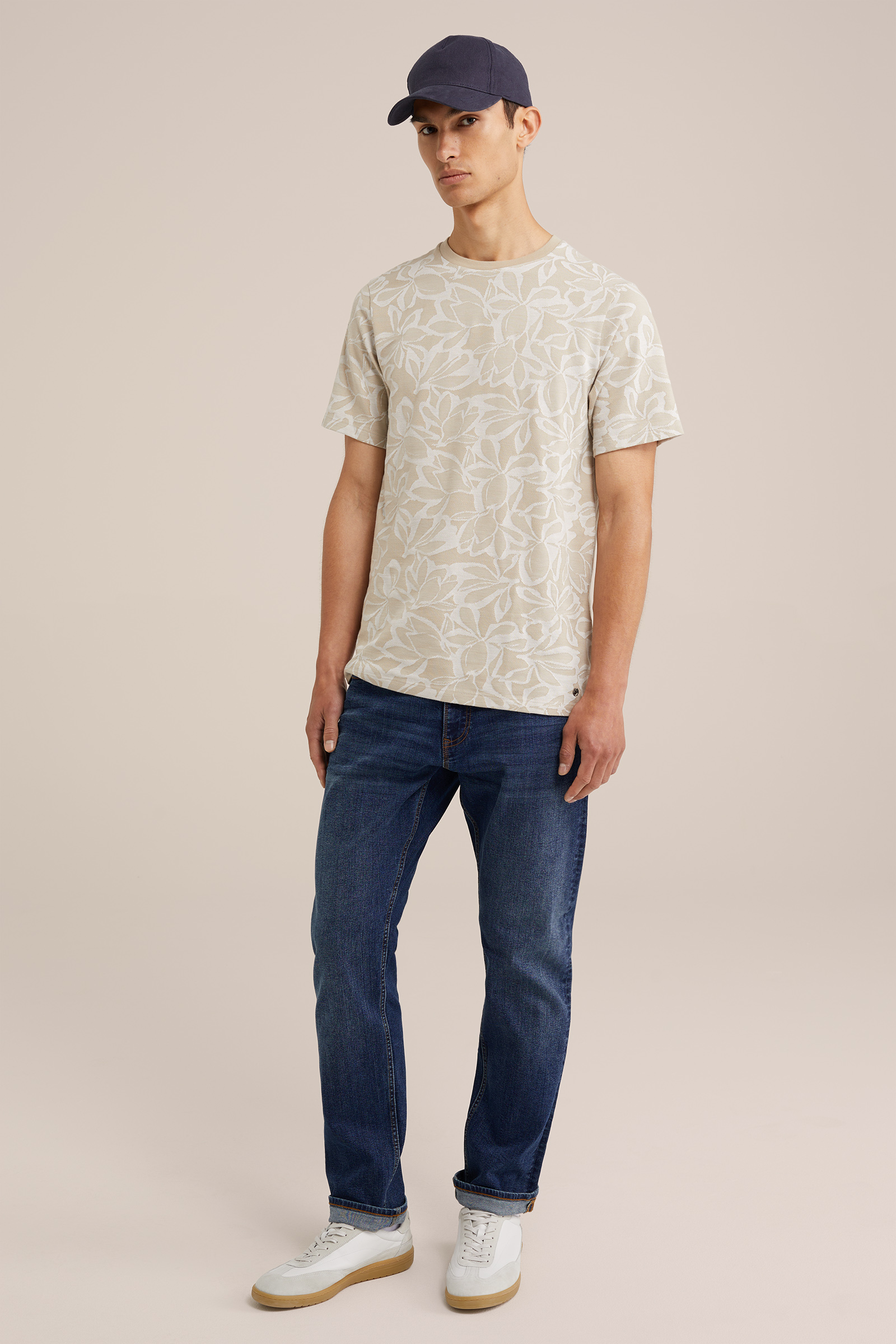 T-shirt met dessin WE Fashion Beige