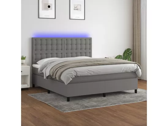 Sommier tapissier et matelas et LED Gris foncé 180x200 cm Tissu