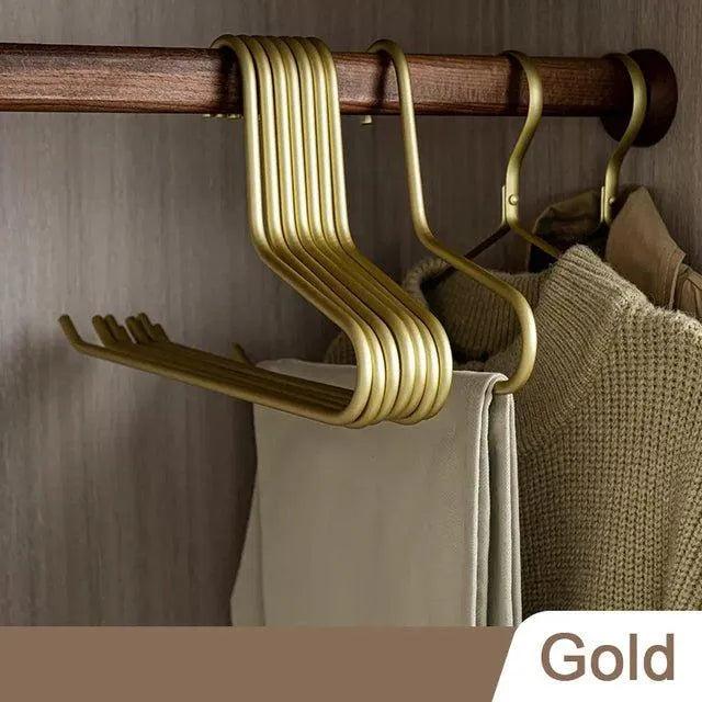 5 pcs Solid Matte Gold/Silver Trouser Pants Clothes Hanger | Seamless Metal Wardrobe Organizer
