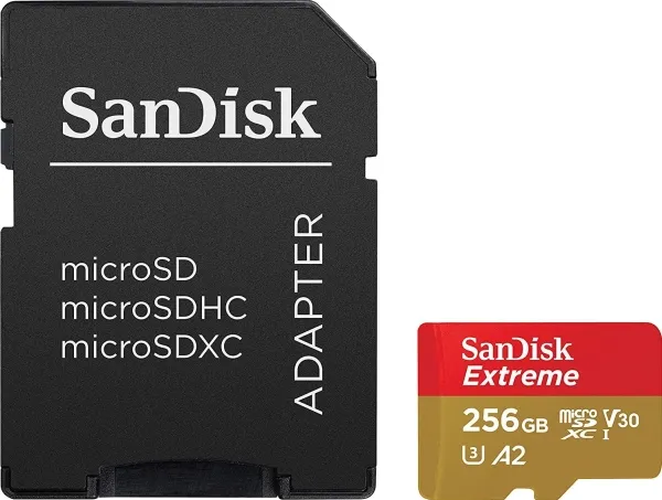 SanDisk Extreme - Flashhukommelseskort (microSDXC til SD adapter inkluderet) - 256 GB - A2 / Video Class V30 / UHS-I U3 / Class10 - microSDXC UHS-I