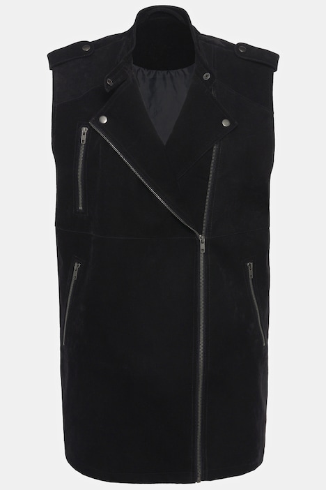 Bikerweste, oversized, Stehkragen, Zipper, Lederoptik