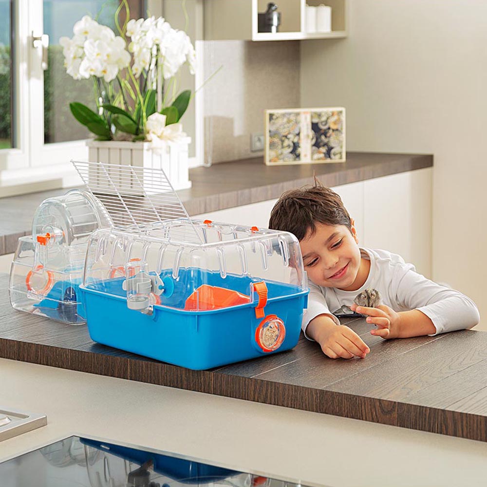 Ferplast cage pour hamsters combi 2, habitat pour petits rongeurs, plastique robuste, toit avec grille qui s'ouvre, tunnel et