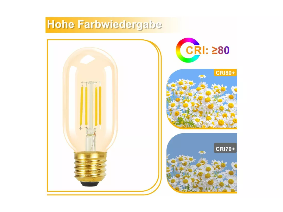 NETTLIFE Lot de 4 ampoules LED E27 blanc chaud vintage T45 4W 2700K style Edison économie d'énergie ampoules en verre