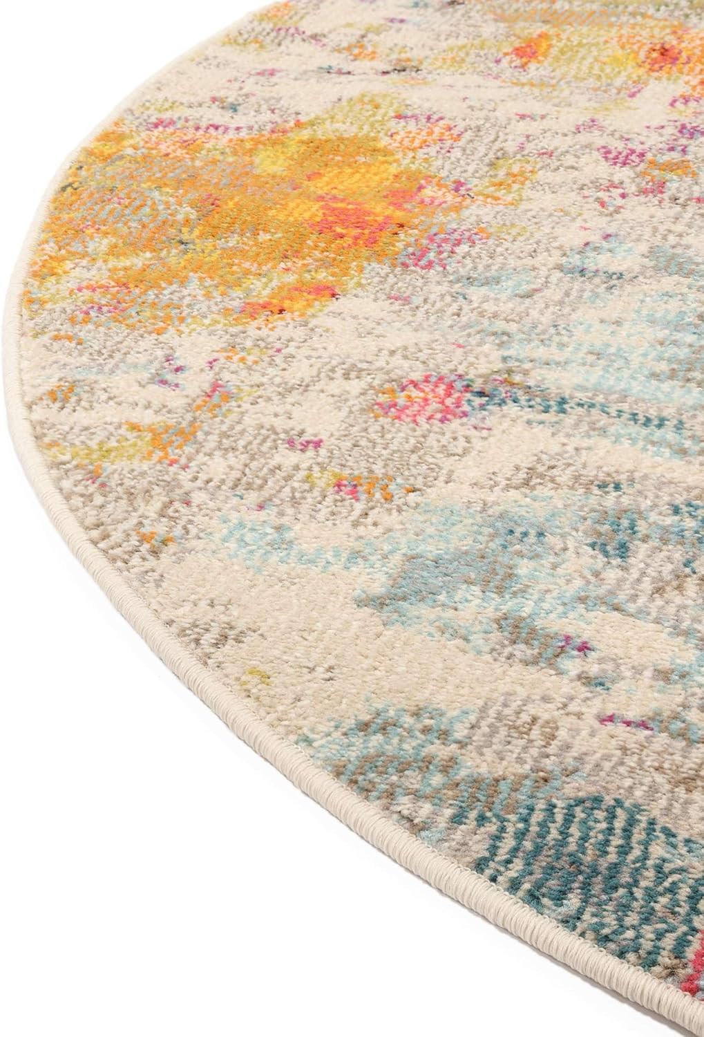 RugVista Fiona, Teppich, Moderne Teppiche, Ø 200 cm, Rund, Niedriger Stapel, Wohnzimmer, Schlafzimmer, Küche, Nur chemische Reinigung, Oeko_tex_100, Mehrfarbig