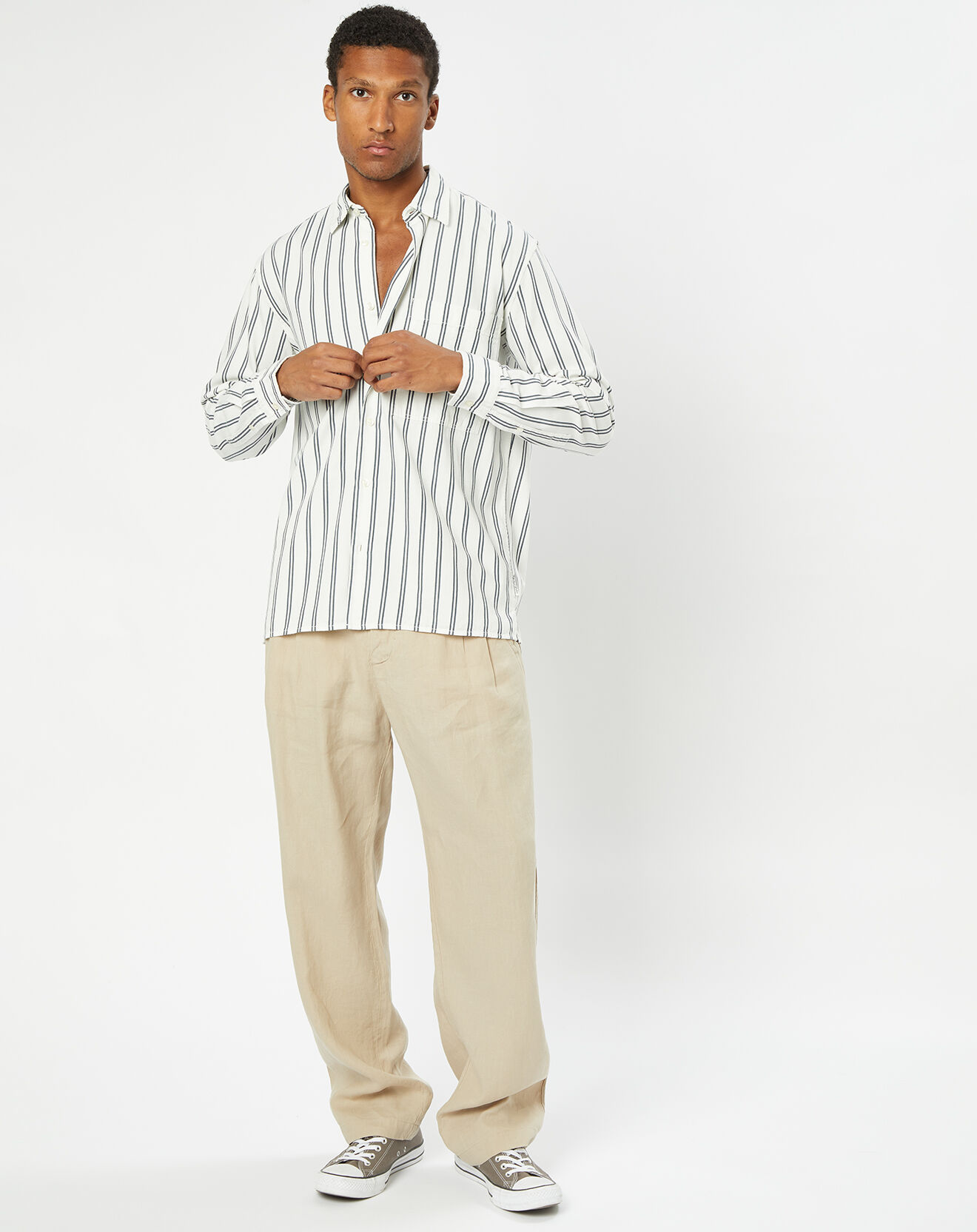 Marc O'Polo Chemise manches longues Rayée Poche blanc/noir