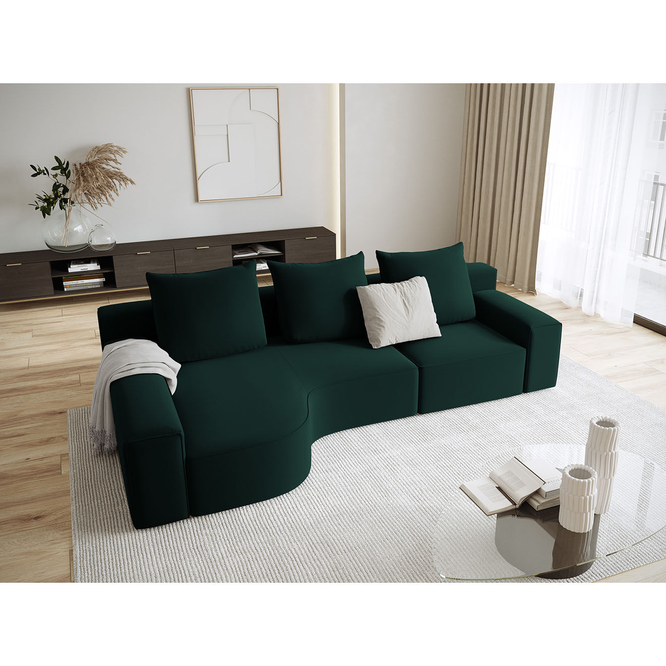 Mazzini Sofas Canapé d'angle Gauche Velours Ivy 4 Places vert foncé - 280x137x89 cm