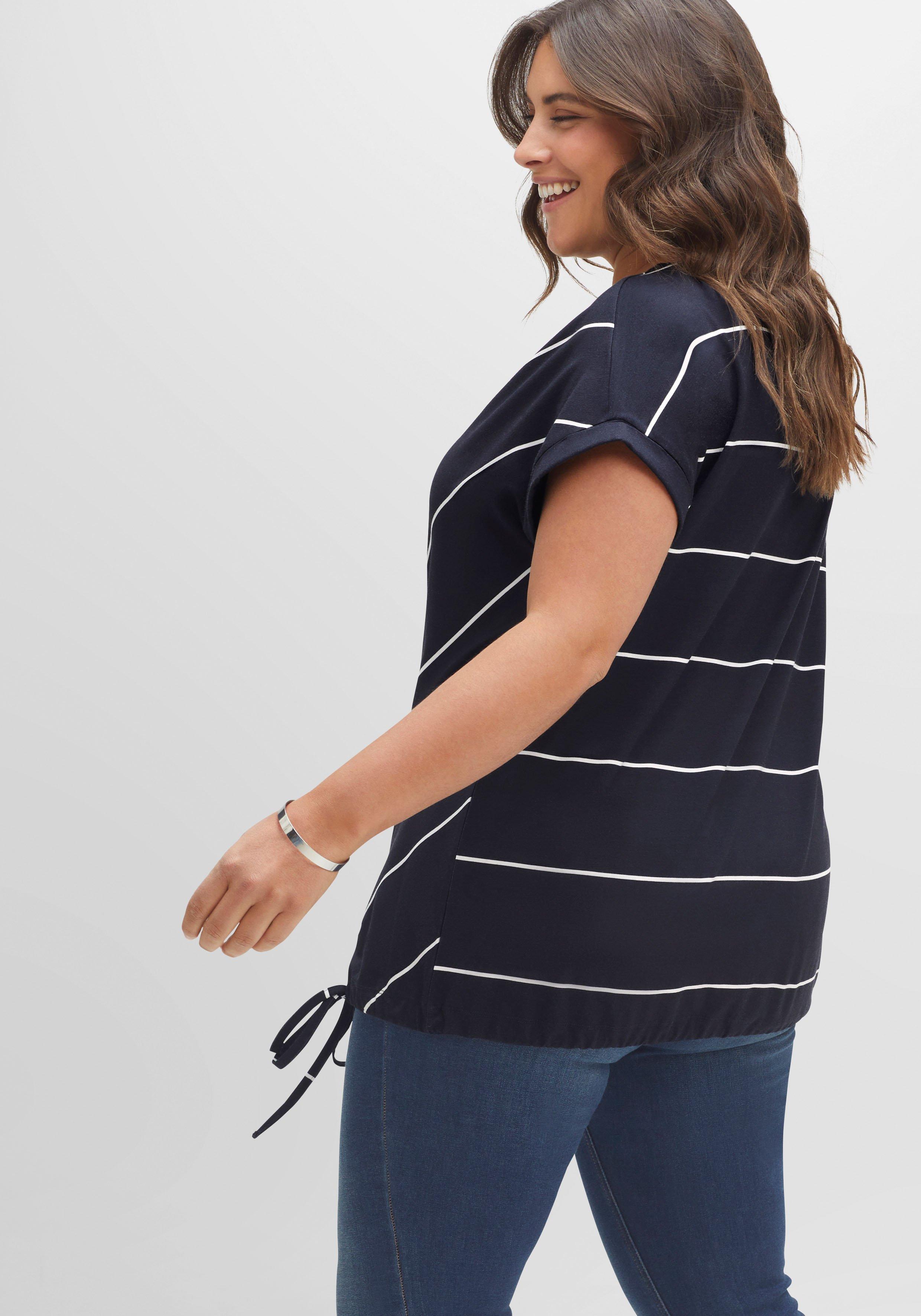 Shirt mit Streifen und Bindeband am Saum