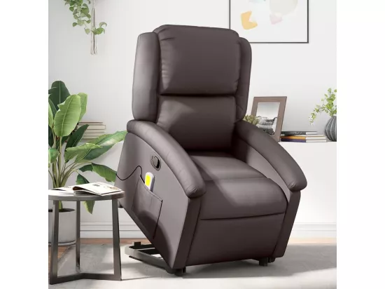 Fauteuil inclinable massant marron foncé cuir véritable