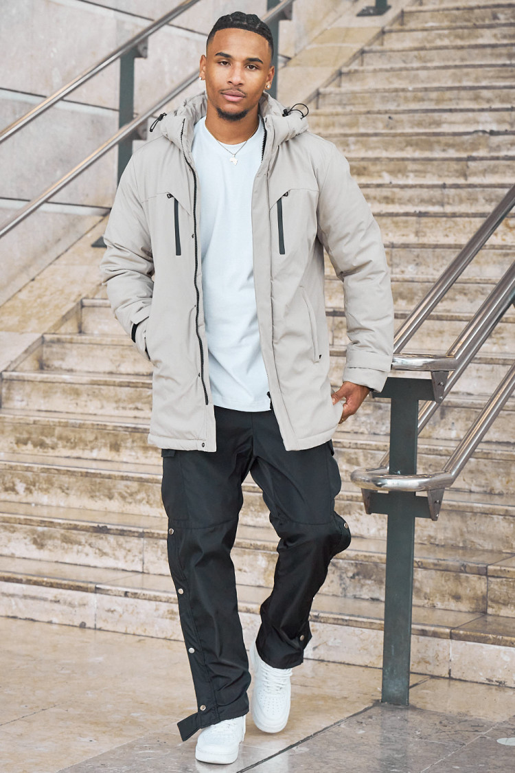Parka beige à capuche mi-longue