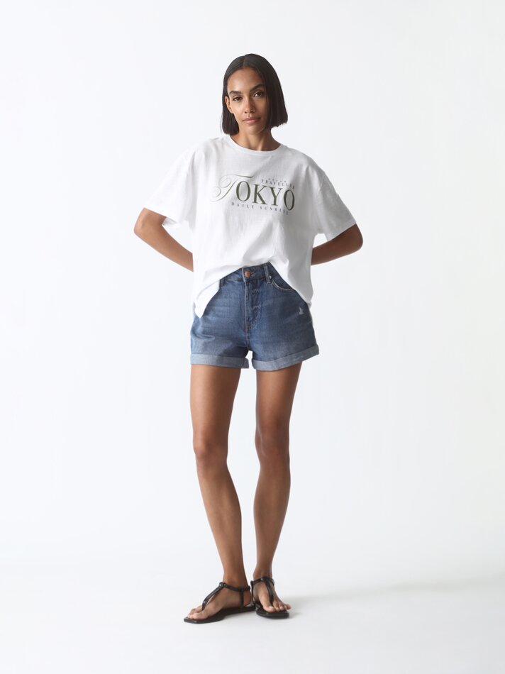 Camiseta de manga curta estampada - Branco-sujo