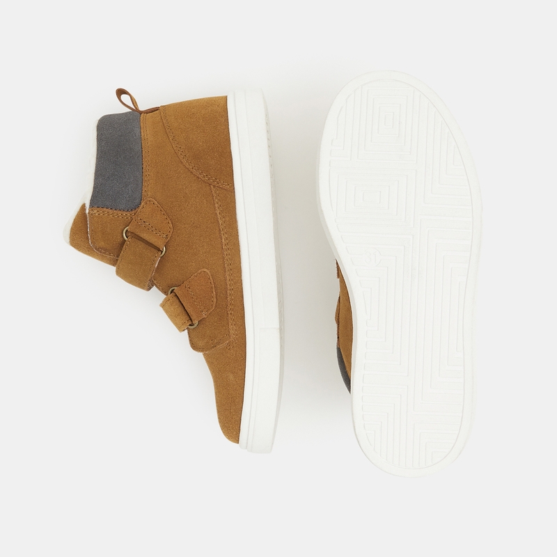 Chaussure montante mix matières à scratchs marron garçon