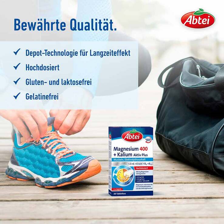 Abtei Magnesium 400 + Kalium Tabletten, 30 St