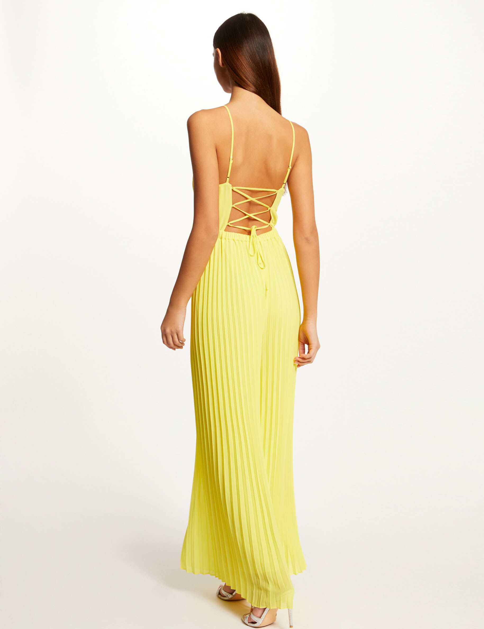 Combinaison large plissée avec dos nu jaune femme - jaune