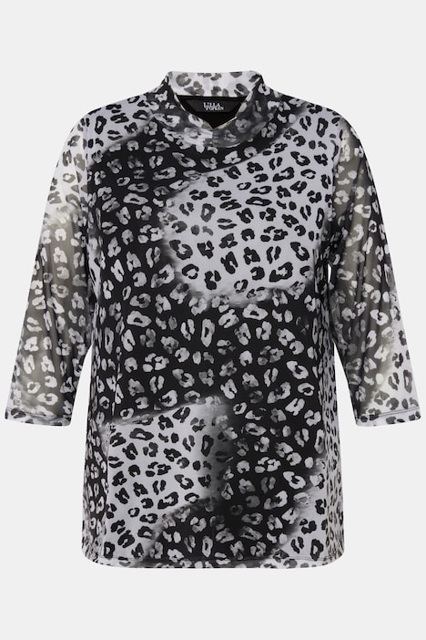 Mesh-Shirt, A-Linie, Stehkragen, 3/4-Arm