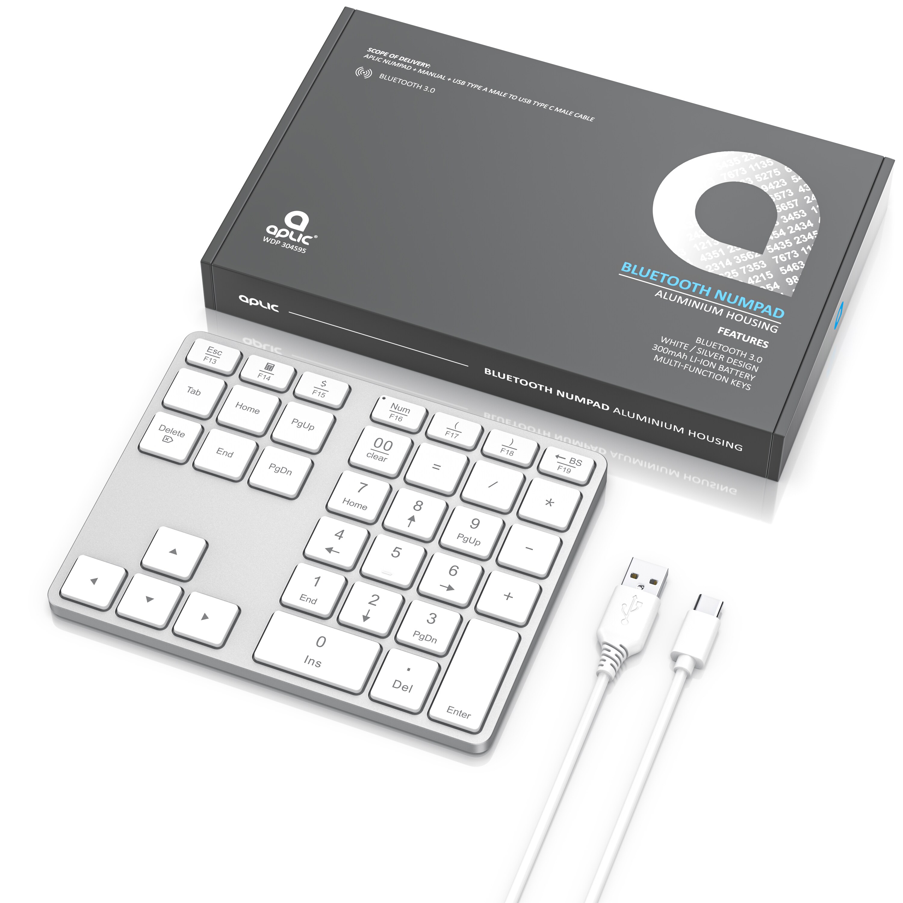 Aplic Bluetooth Numpad - Wireless Ziffernblock mit Multifunktionstasten - Keypad Aluminium - 35 Tasten - Bluetooth 3.0 - Kabellos