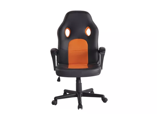 Chaise de bureau - Similicuir & Chrome - Noir / Orange - Elbing