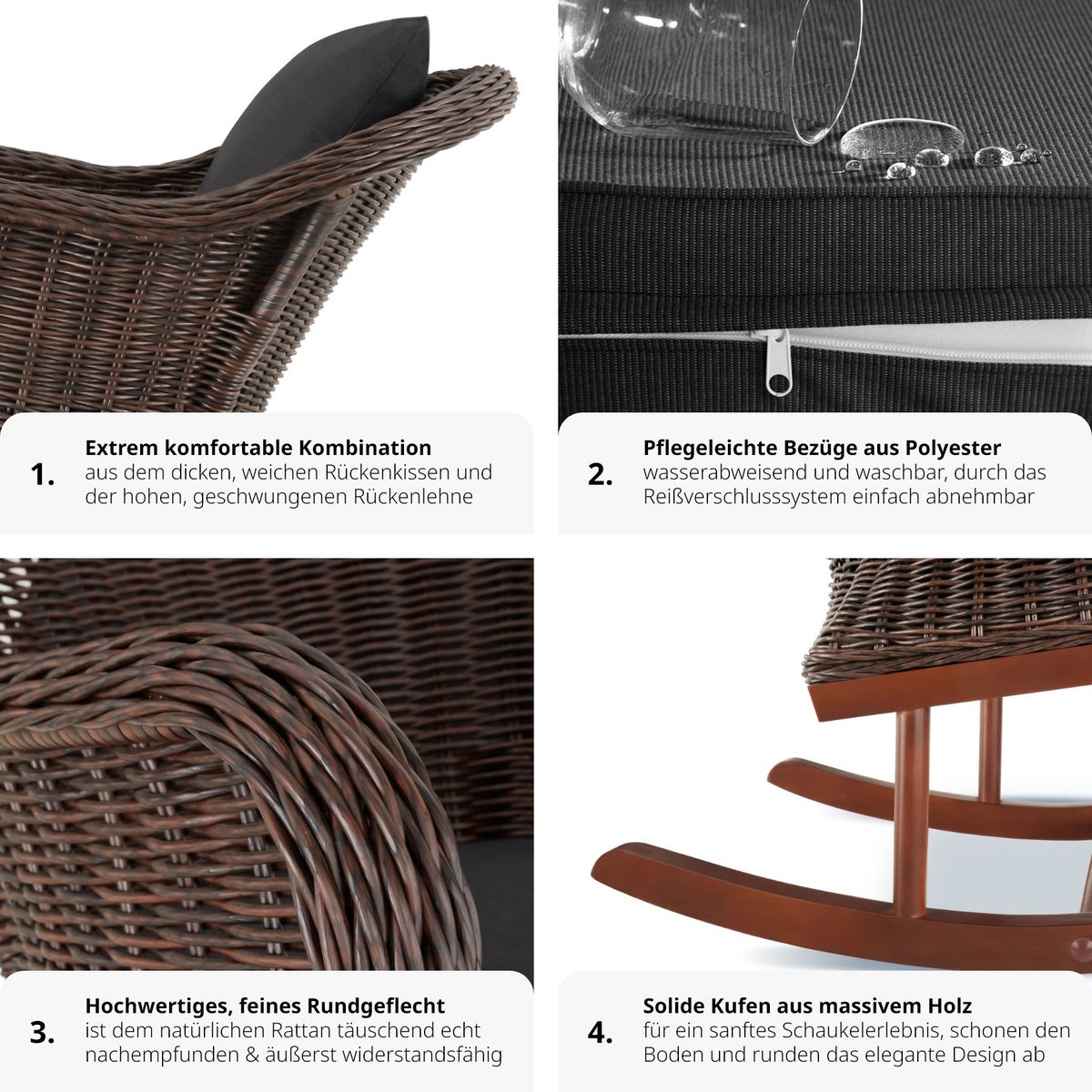 tectake Rovigo rotan schommelstoel, natuurlijk imitatieweefsel met aluminium frame, 57,5 x 85 x 73 cm