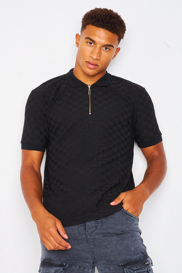 Polo noir imprimé damier