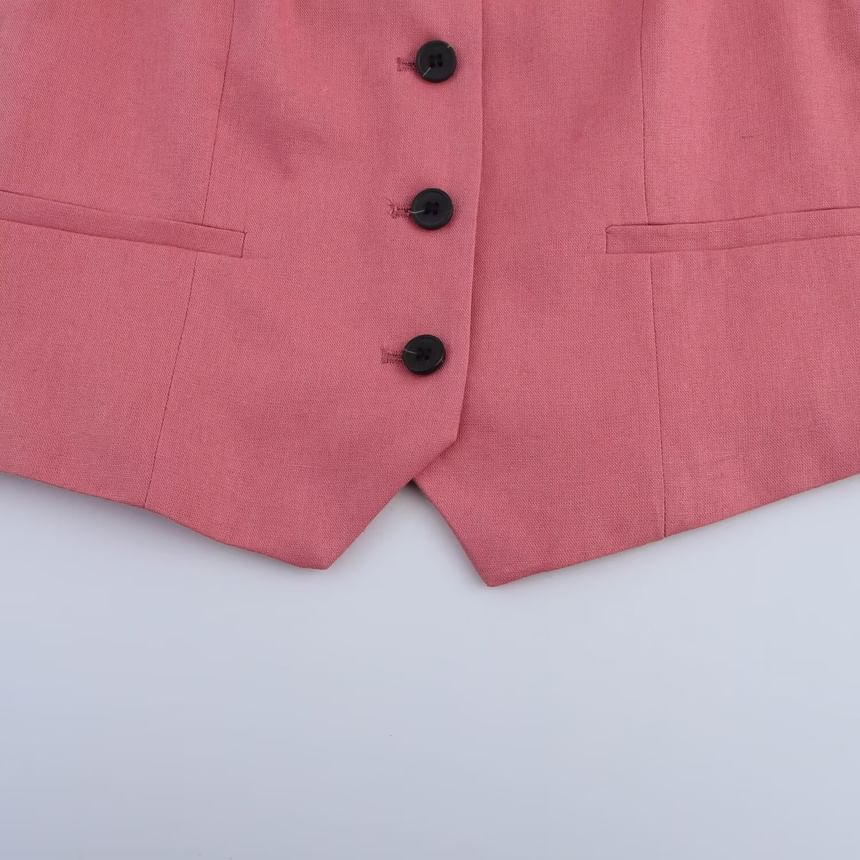 Cumulys - V-hals effen knoopvest / hoge taille jurk shorts