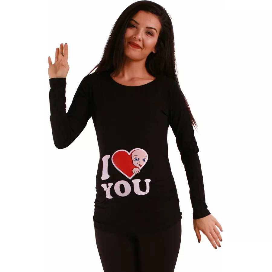 M.M.C. Umstandslangarmshirt I Love You mit Motiv Schwarz