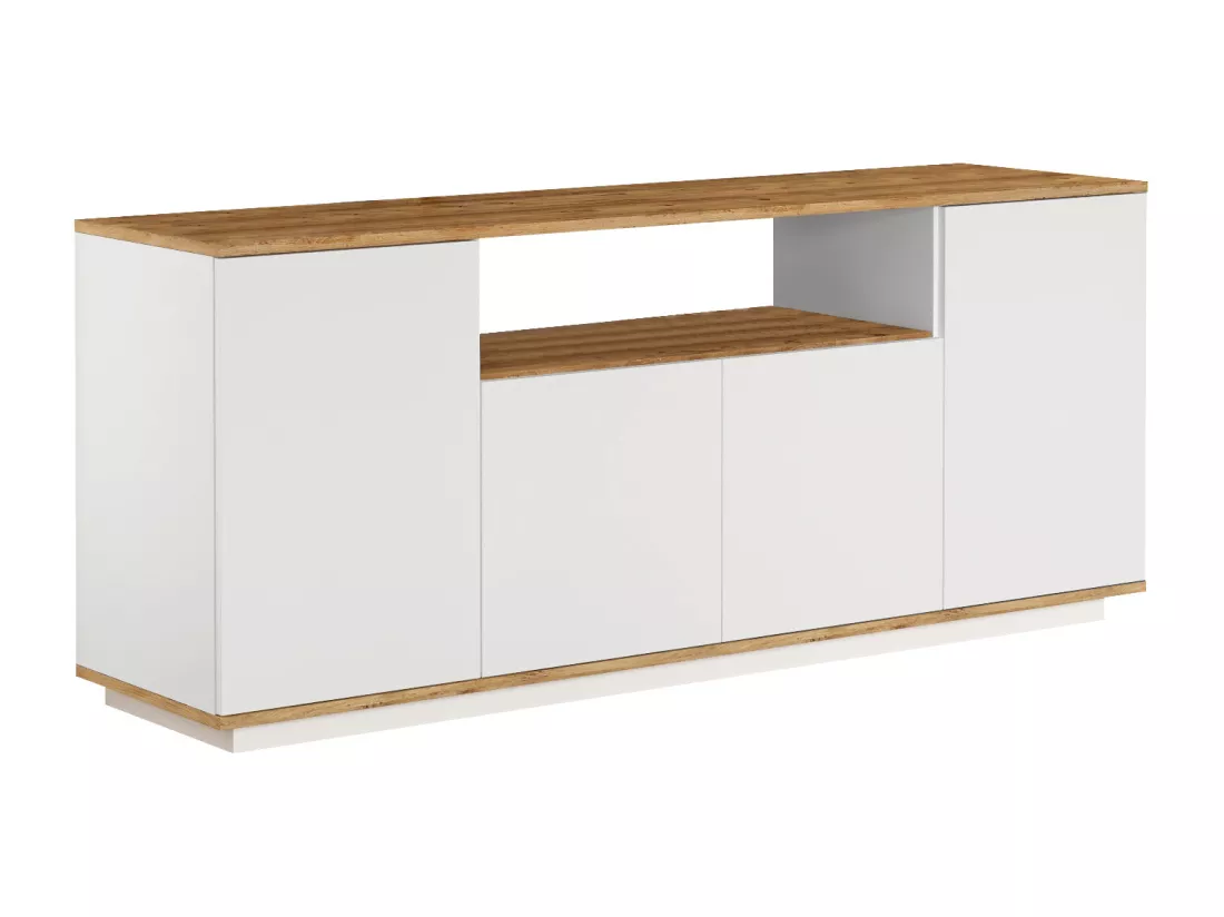 Buffet avec 4 portes et 1 étagère - Blanc et naturel - LOTULA