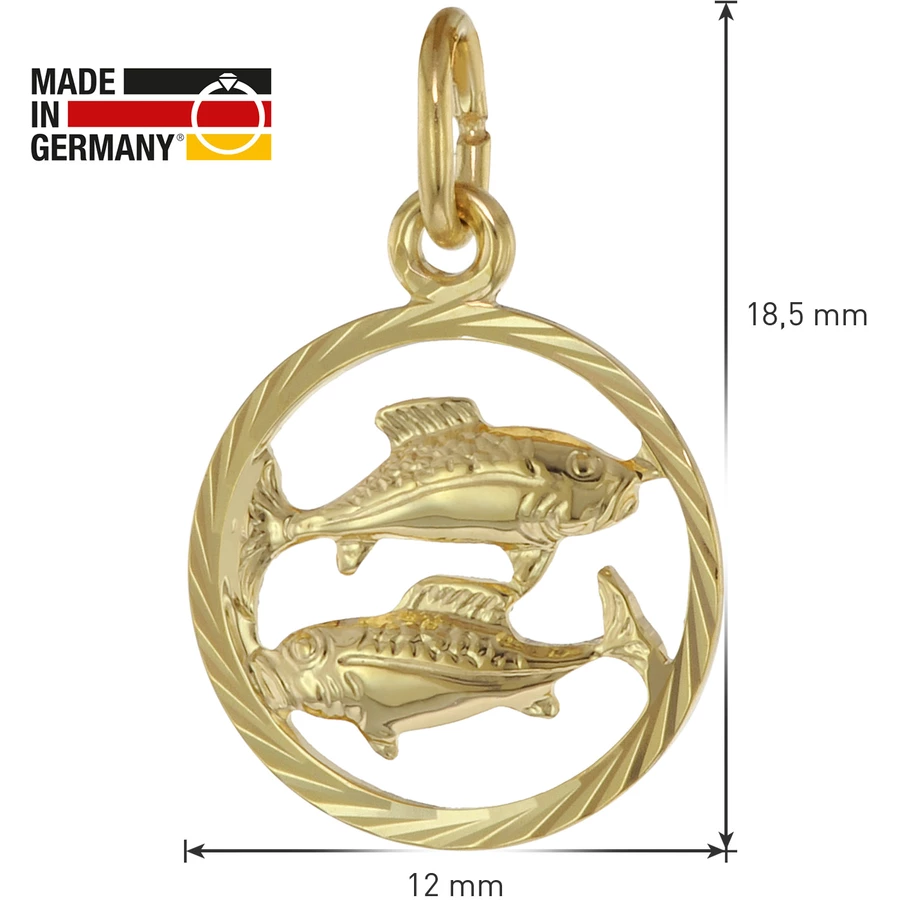 trendor Kinder Sternzeichen Fische 333 Gold + goldplattierte Kette gold