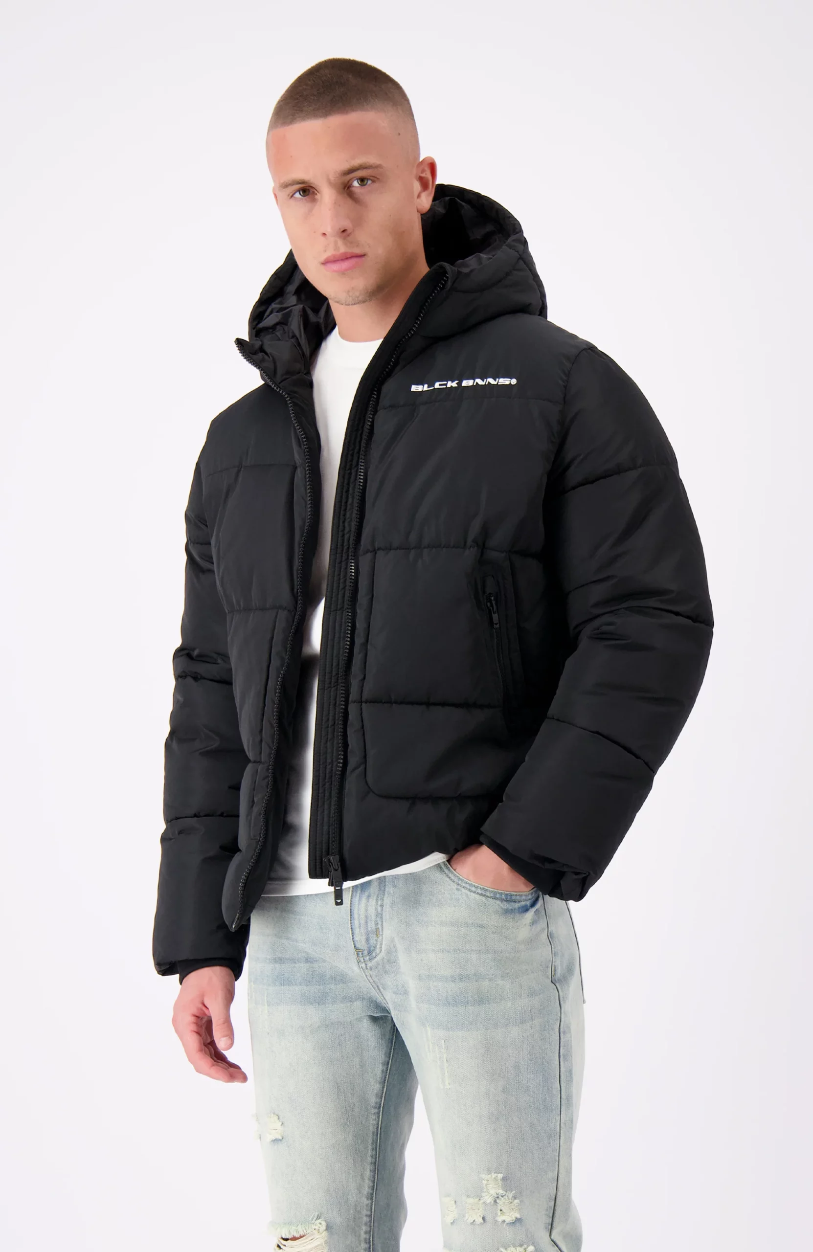 Black Bananas Block Puffer Jas Heren Zwart