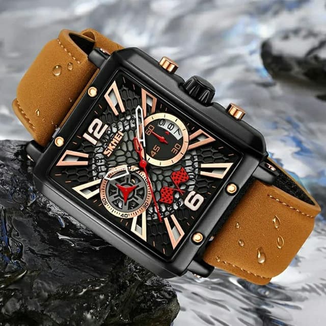 SKMEI Armbåndsur Til Mænd Læderrem Firkantet Quartz Ur