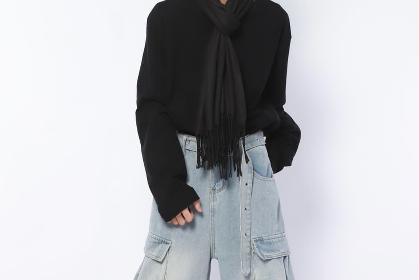 AXEN - Mid Rise Washed Buckled Wide Leg Cargo Jeans