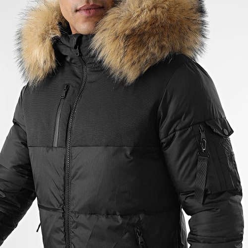 Doudoune Capuche Tech Puffer Avec Fourrure Beige 0018 Noir
