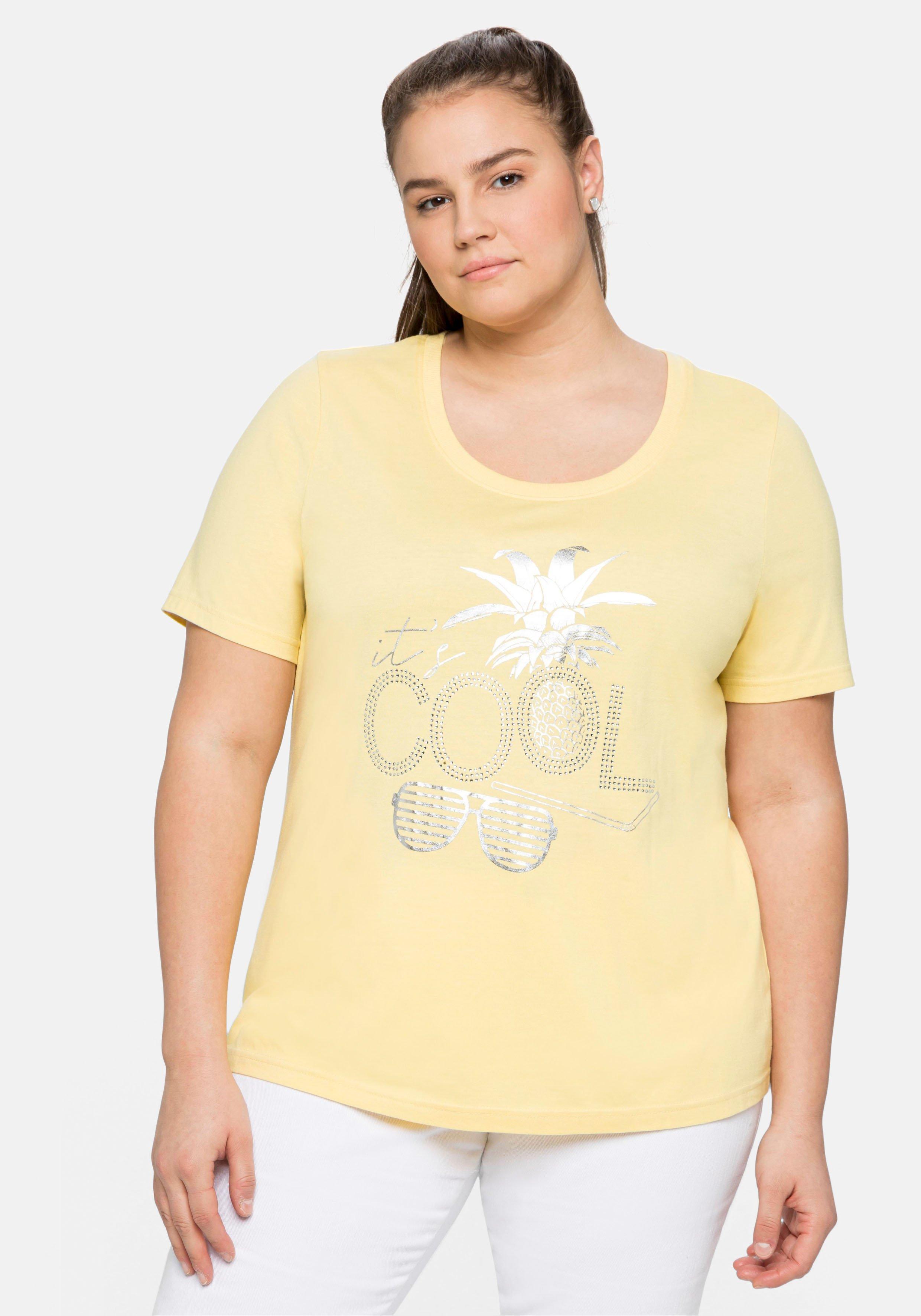 Shirt mit Frontdruck und Glitzersteinen