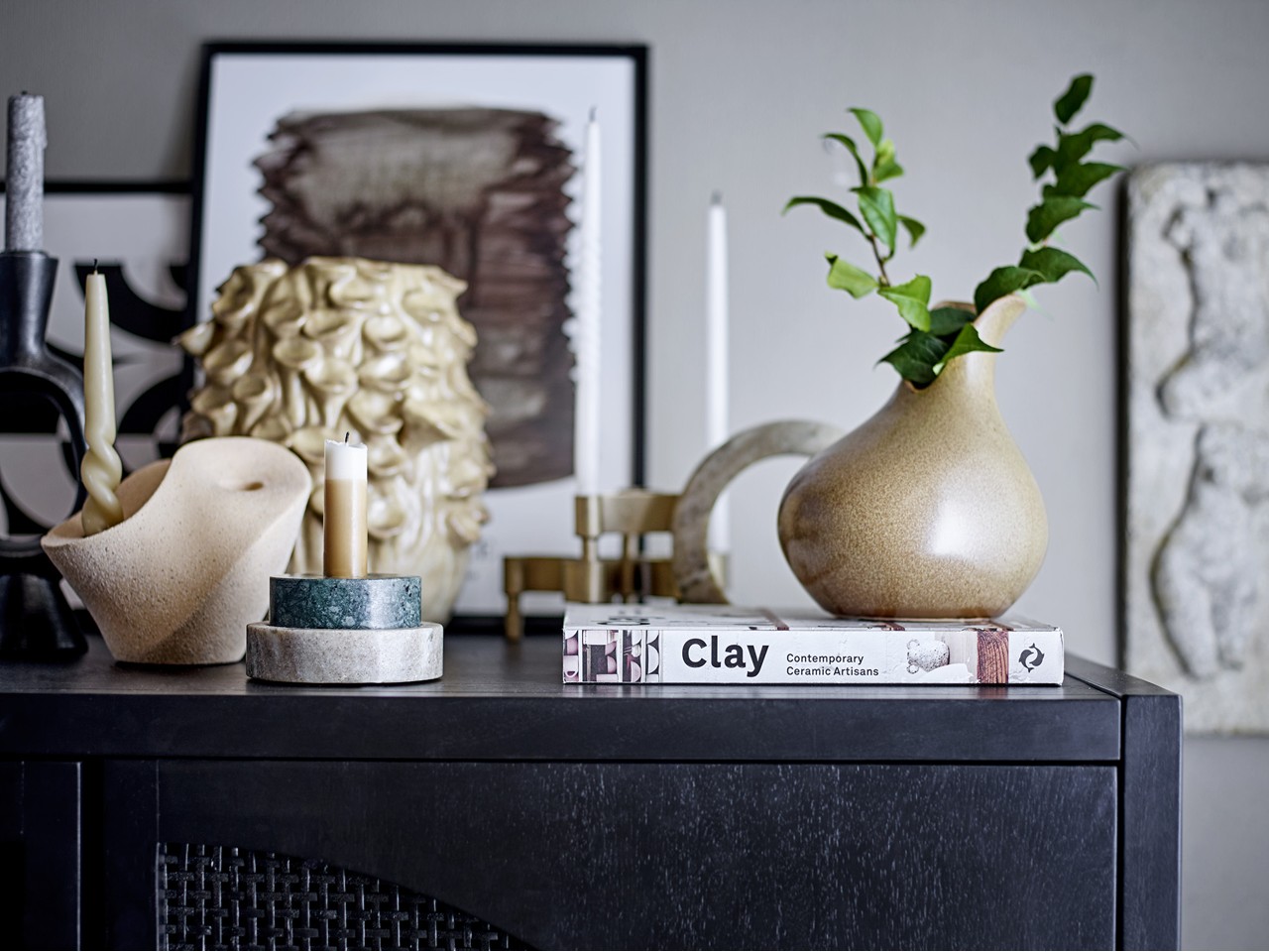 Bloomingville - Dalin Fyrfads- & Lysestage - Grøn - Marmor