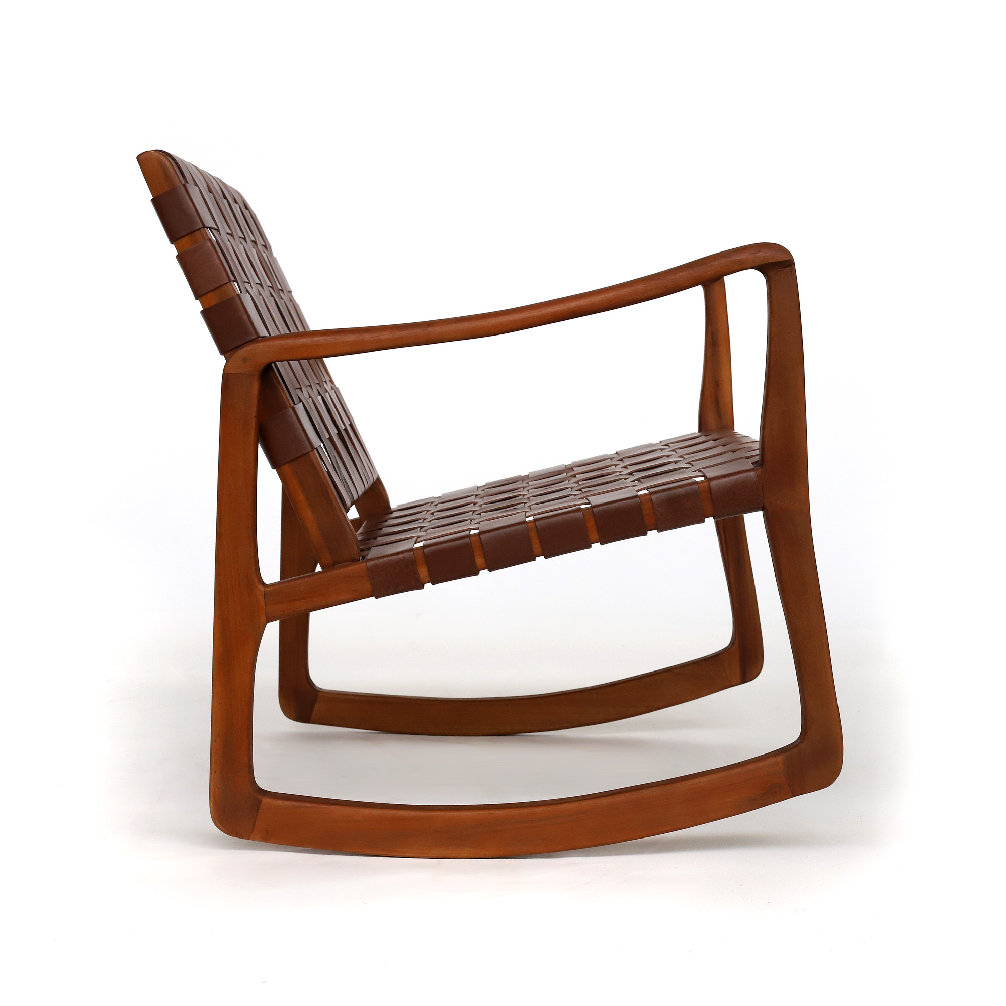 Schaukelstuhl 'Denrodt', Teak und Leder, B 68, H 76 cm, L 72 cm von fischer's lagerhaus