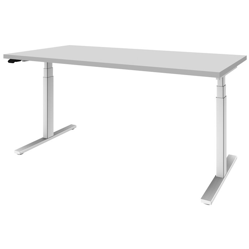 Elektrisch höhenverstellbarer Schreibtisch LINUS+, Gestellfarbe weiss, 160 x 80 cm, grau