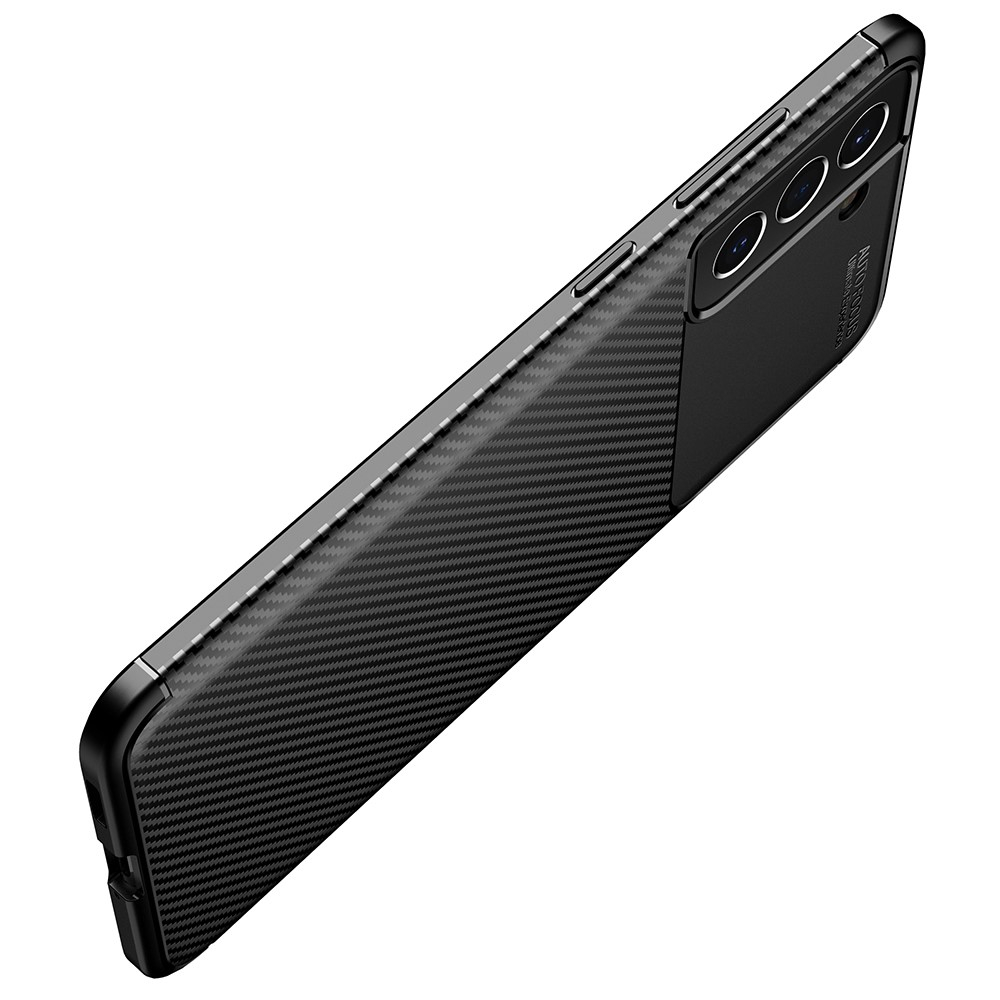 Samsung Galaxy S21 FE 5G Gummi Case Schutzhülle mit Air Cushion Fallschutz im Carbon Look - Schwarz