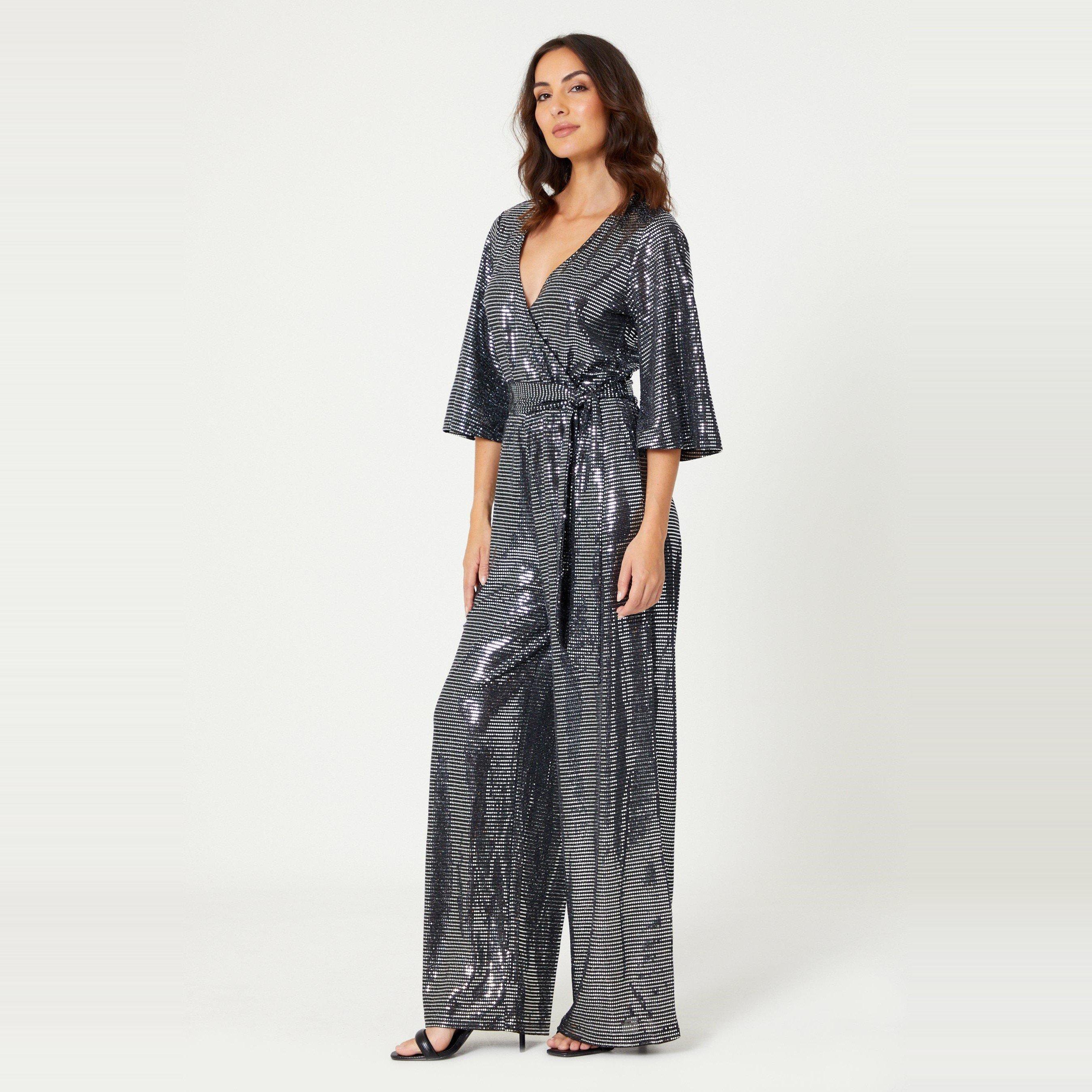 Be You Ladies Glitter Tie Belt Jumpsuit