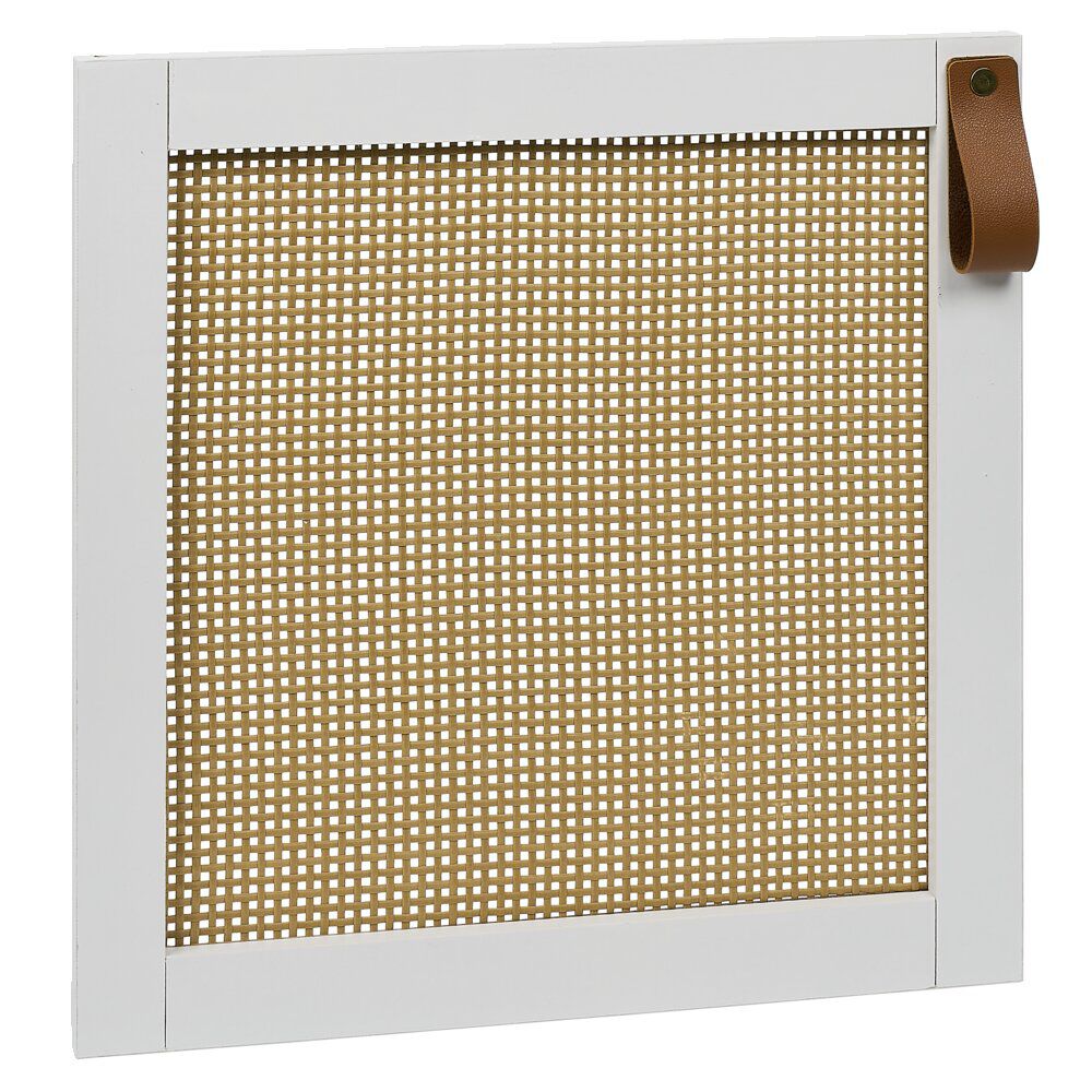 Porte Box Cube 32,2x32,2x1,2cm quadrillage rotin et bois blanc