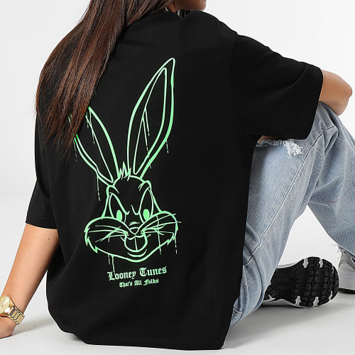 Tee Shirt Oversize Large Femme Angry Bugs Bunny Noir Vert Fluo