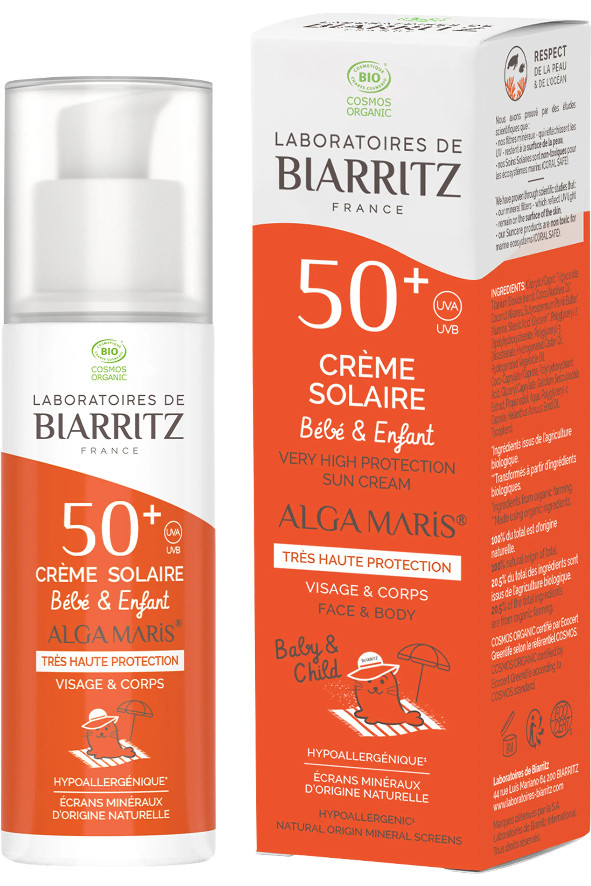 LABORATOIRES DE BIARRITZ Crème solaire minérale bébé & enfant SPF50+ Alga Maris-100 ml