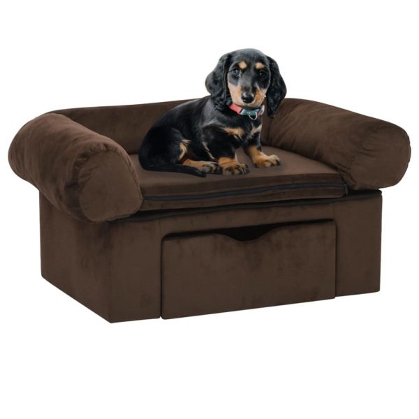 Sofá para Cães com Gaveta 75x50x38 cm Pelúcia Castanho - 171077