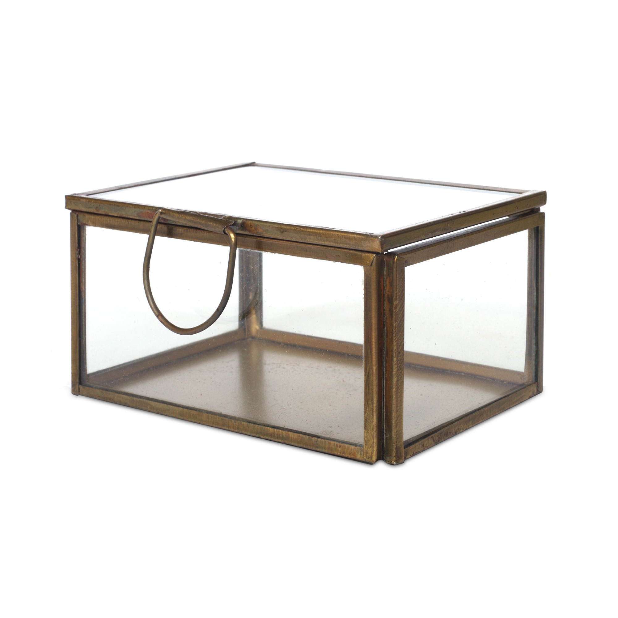 Glasbox, messing antik, T 10 cm, B 7,5 cm, H 5 cm von fischer's lagerhaus