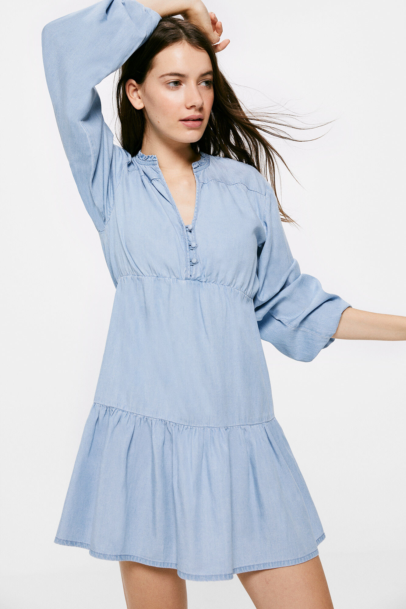Vestido jeans em tencel - Azul médio