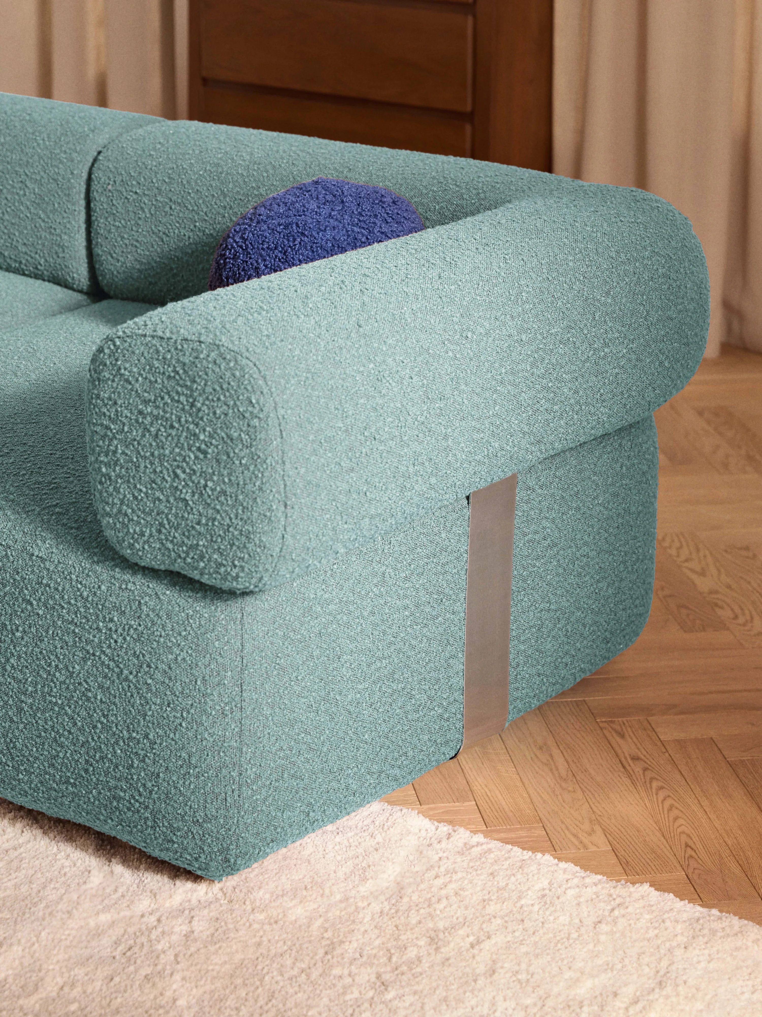 Modulaire bouclé bank Anton (4-zits) met poef (links/rechts