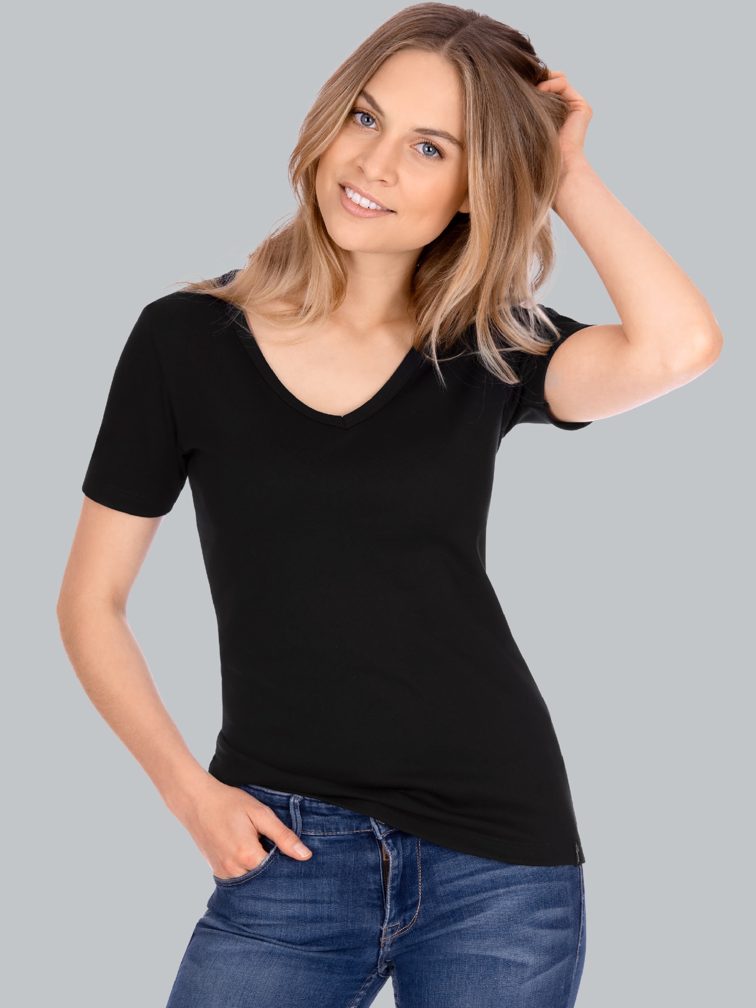 V-Shirt aus Baumwolle/Elastan Schwarz