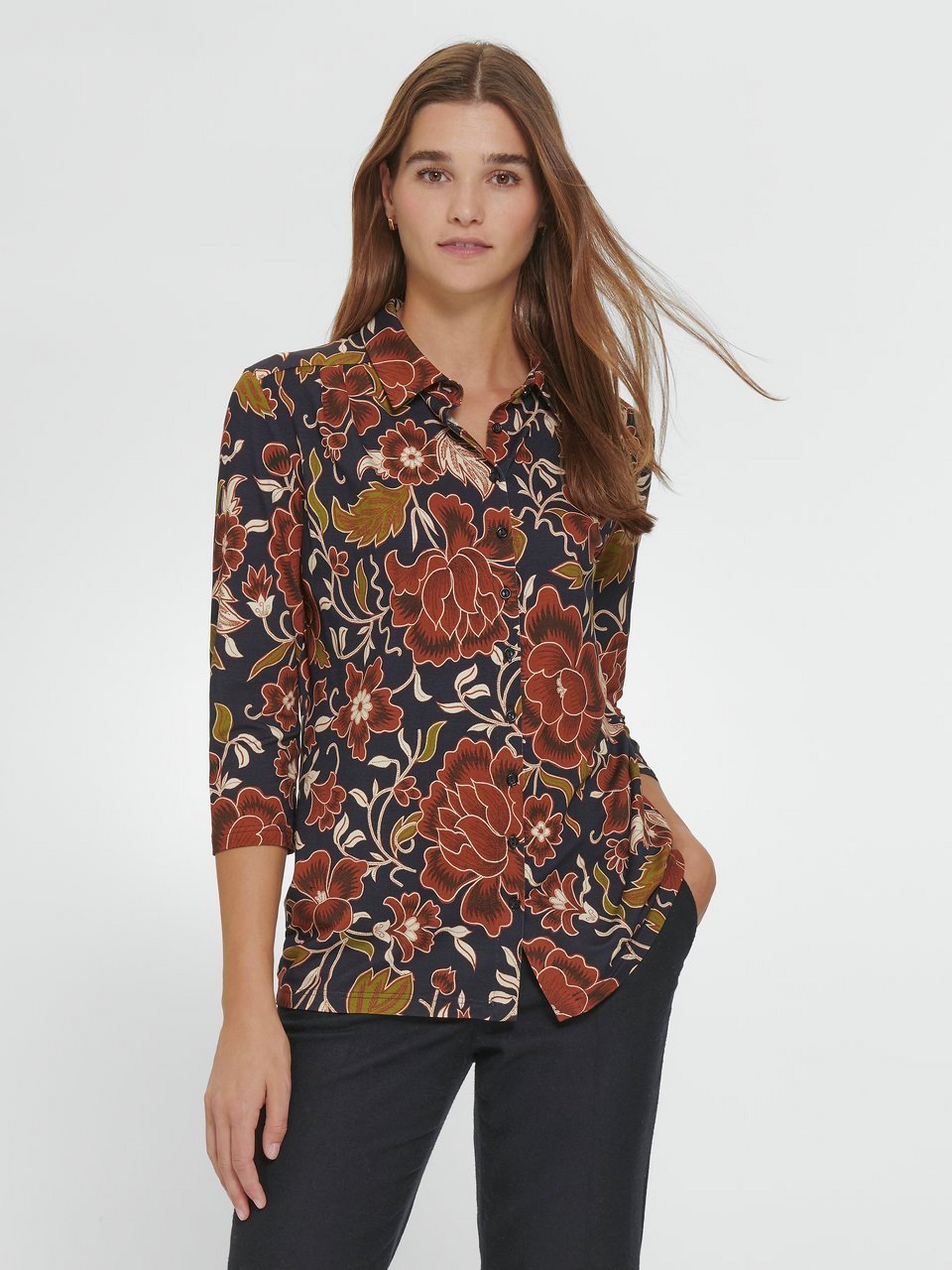 Jersey-Bluse mit 3/4-Arm
