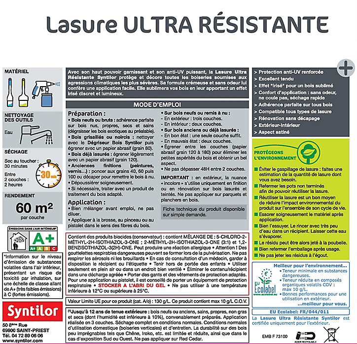 Lasure extérieure Ultra résistante Syntilor ton chêne clair 5L
