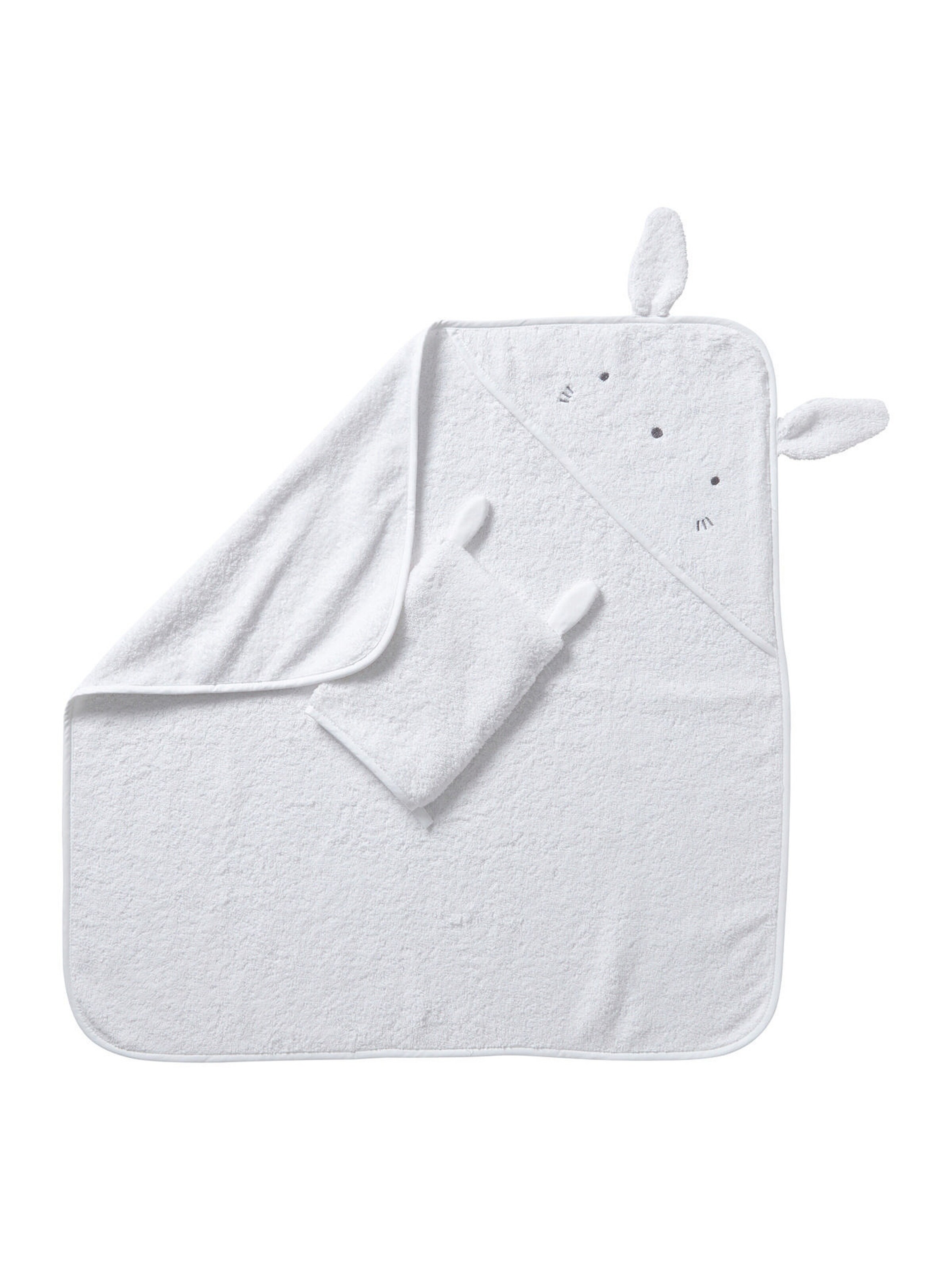 Vertbaudet Bio-Kollektion: Baby-Set aus Badetuch und Waschhandschuh weiß/hase