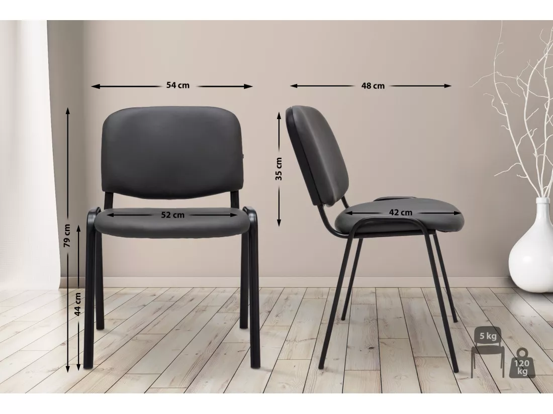 Chaise de salle à manger - Similicuir & Métal noir mat - Gris - Ken