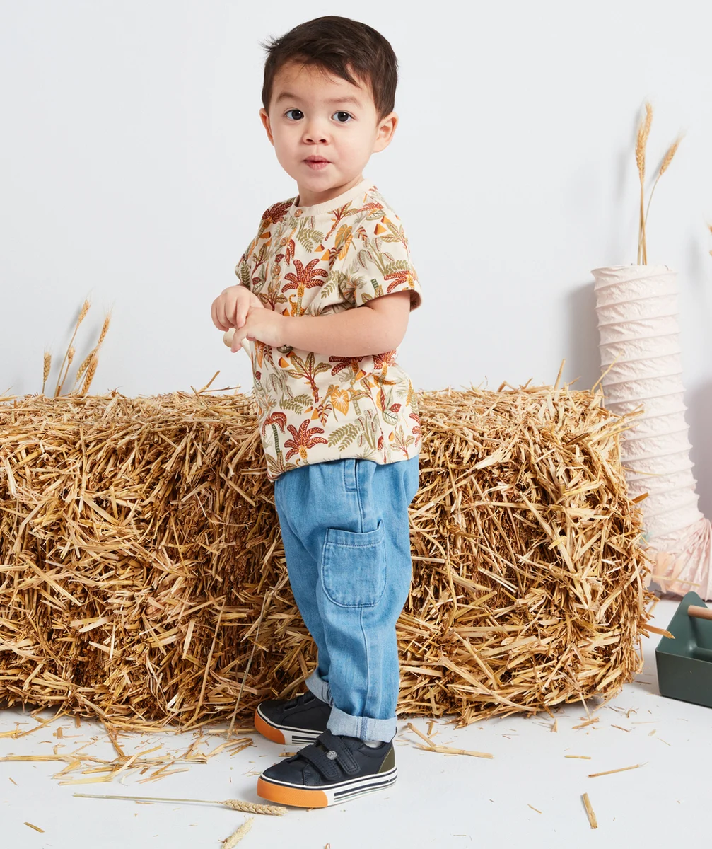 PANTALON BÉBÉ GARÇON EFFET DENIM BLEU EN COTON LOW IMPACT